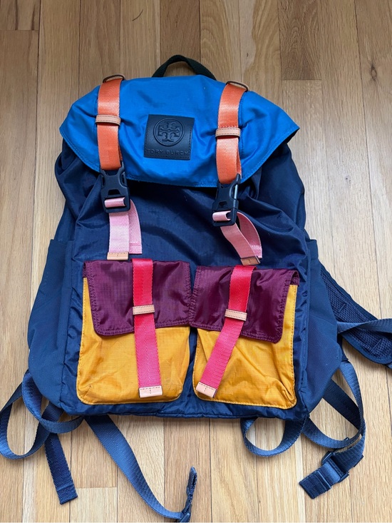 Tory Burch Handbags - Tory Burch Multicolor Nylon Patchwork Backpack - Blue/Yellow/Burgundy
